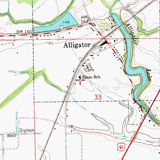 Topographic Map of Alligator Elementary School, MS