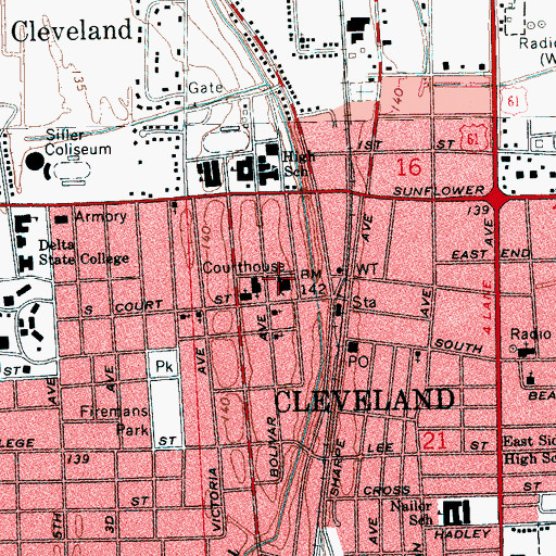 Topographic Map of Bolivar County Courthouse, MS