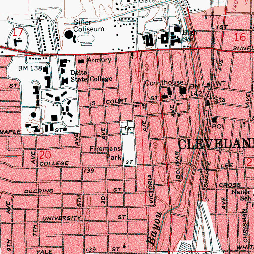 Topographic Map of Firemans Park, MS