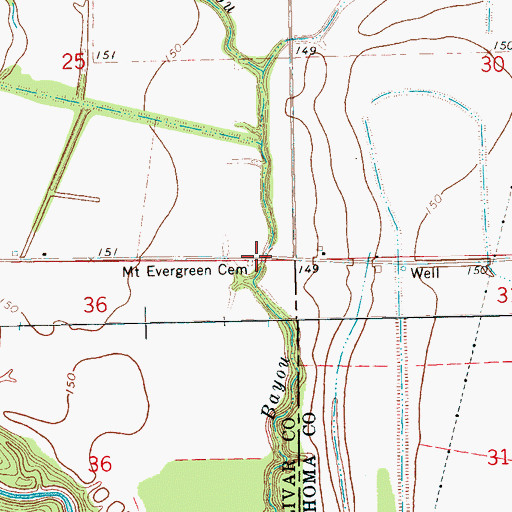Topographic Map of Mount Evergreen Church (historical), MS