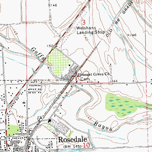 Topographic Map of Pleasant Grove Cemetery, MS