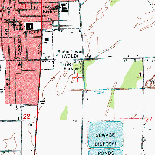 Topographic Map of Shady Grove Park, MS