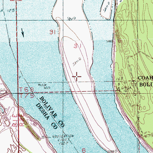 Topographic Map of Wood Cottage Bar, MS