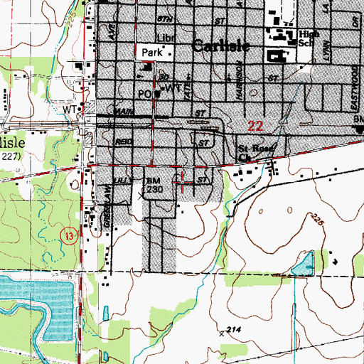 Topographic Map of Township of Carlisle, AR