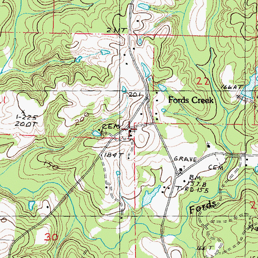 Topographic Map of Fords Creek Church, MS