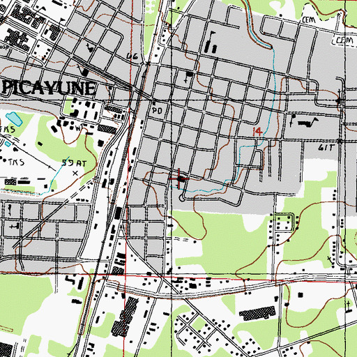 Topographic Map of Mount Calvary Baptist Church, MS
