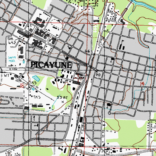 Topographic Map of Picayune Shopping Center, MS