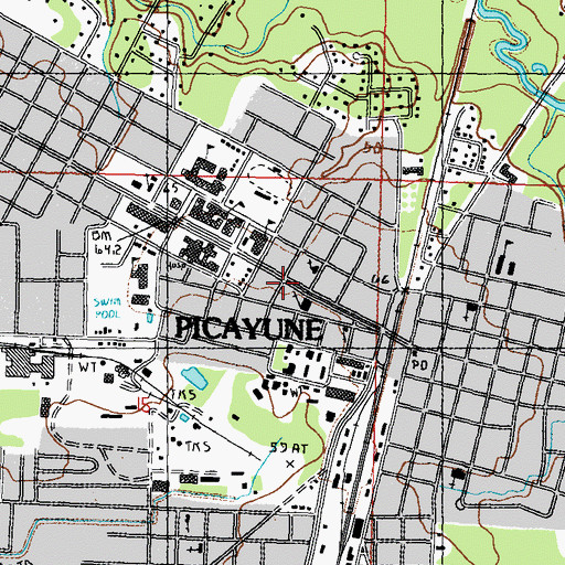 Topographic Map of Picayune City Hall, MS