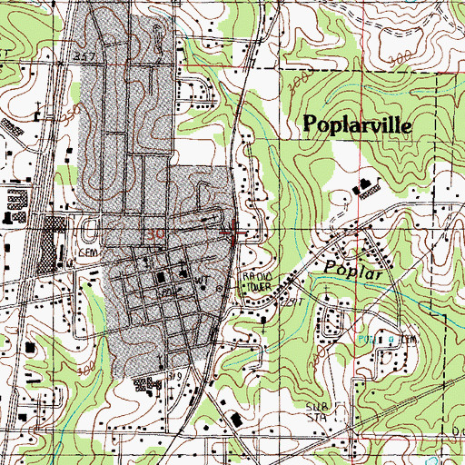 Topographic Map of Poplarville City Hall, MS