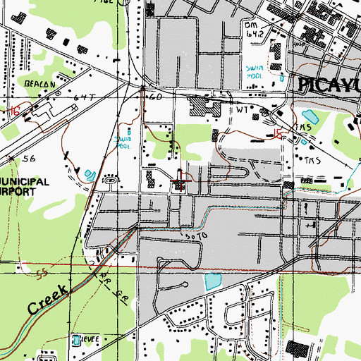 Topographic Map of Southside Elementary School, MS