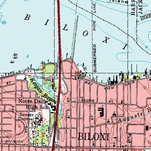 Topographic Map of Back Bay Mission United Church of Christ, MS