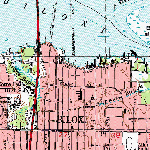 Topographic Map of Back Bay Park, MS