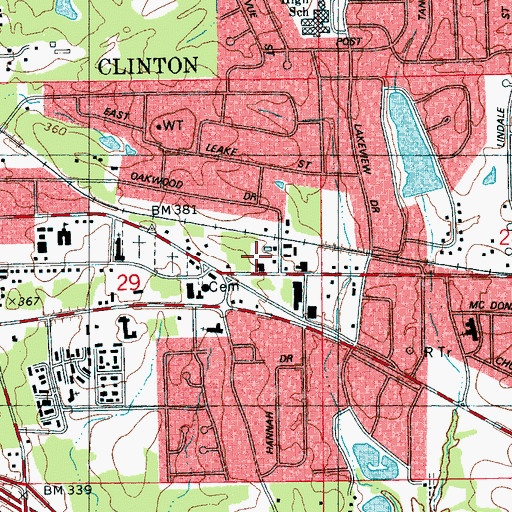 Topographic Map of A E Wood Memorial Library, MS
