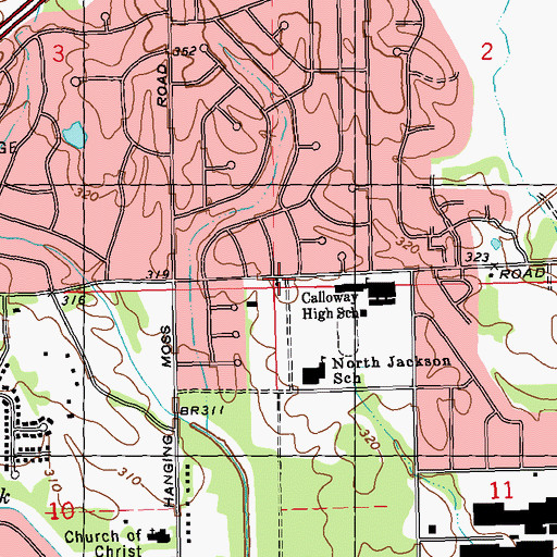 Topographic Map of Aldersgate United Methodist Church, MS