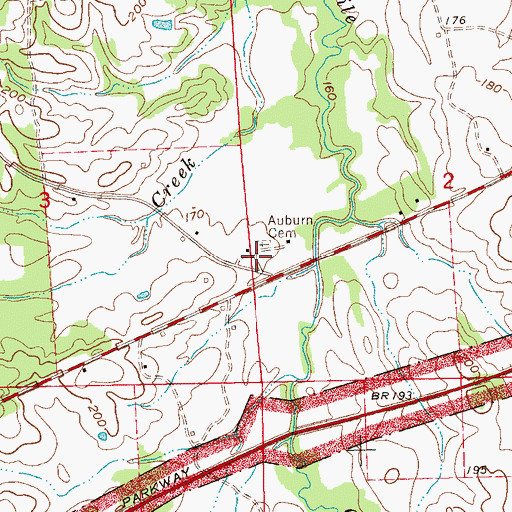 Topographic Map of Auburn (historical), MS