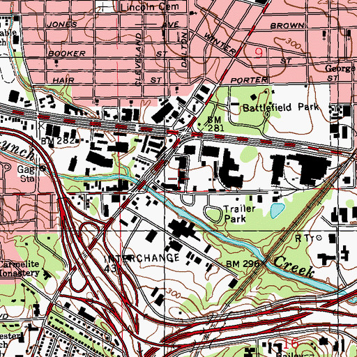 Topographic Map of Battlefield Shopping Center, MS