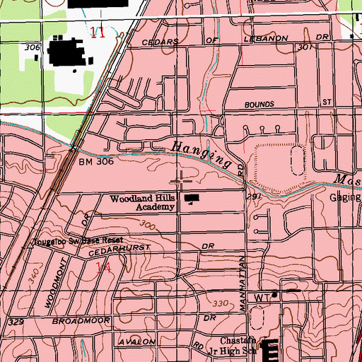 Topographic Map of Bearss Academy, MS