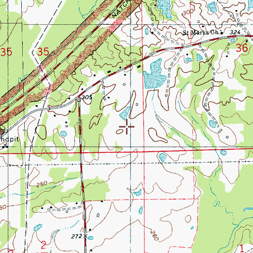 Topographic Map of Bottom Acres, MS