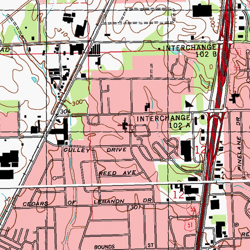 Topographic Map of Briarwood Drive Baptist Church, MS