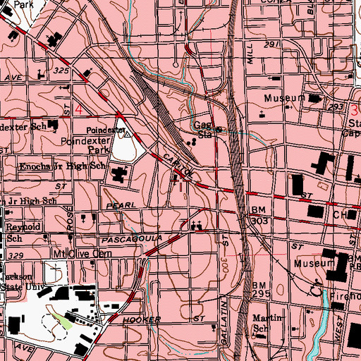 Topographic Map of Capitol Street United Methodist Church, MS