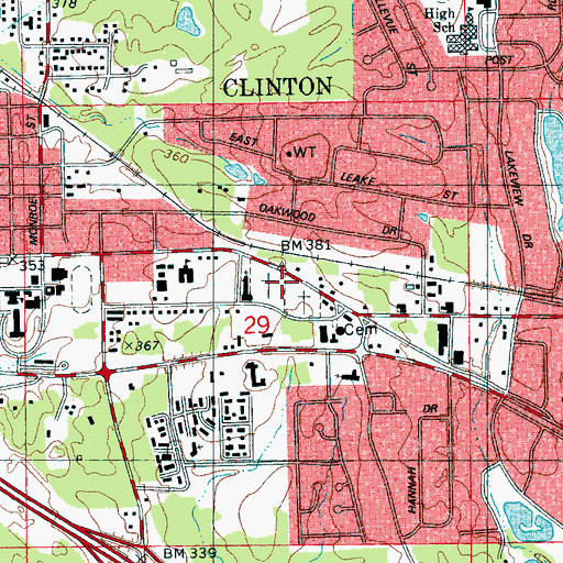 Topographic Map of Clinton Cemetery, MS