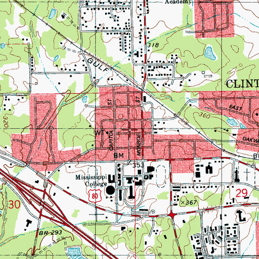 Topographic Map of Clinton City Hall, MS