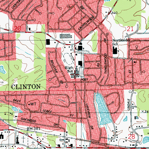 Topographic Map of Clinton High School, MS