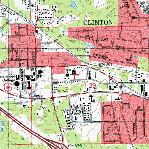 Topographic Map of Clinton Junior High School, MS