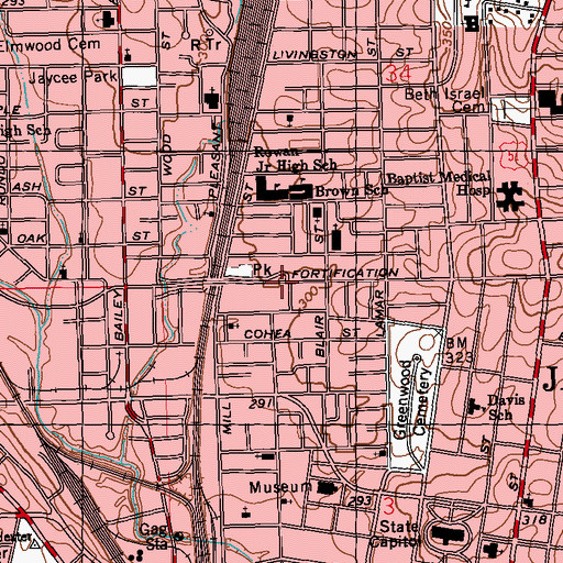 Topographic Map of Farish Street Baptist Church, MS