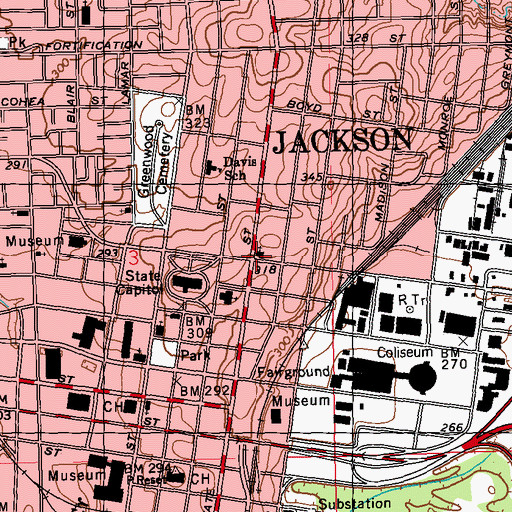 Topographic Map of First Christian Church, MS