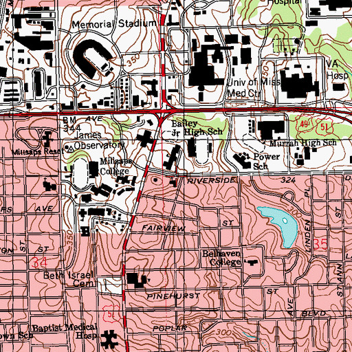 Topographic Map of First Church of Christ Science, MS