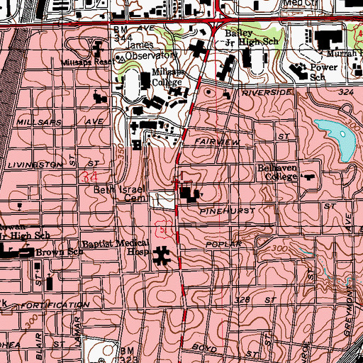 Topographic Map of First Presbyterian Church, MS