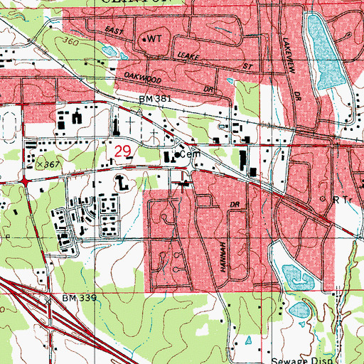 Topographic Map of First United Methodist Church, MS