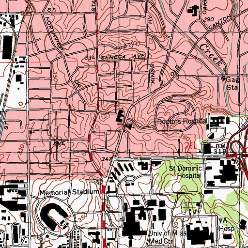 Topographic Map of Fondren Presbyterian Church, MS