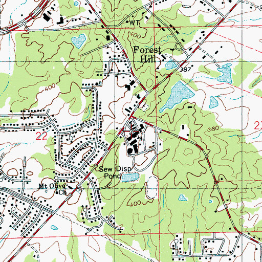 Topographic Map of Forest Hill High School, MS