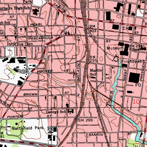 Topographic Map of Greater Clark Street Baptist Church, MS