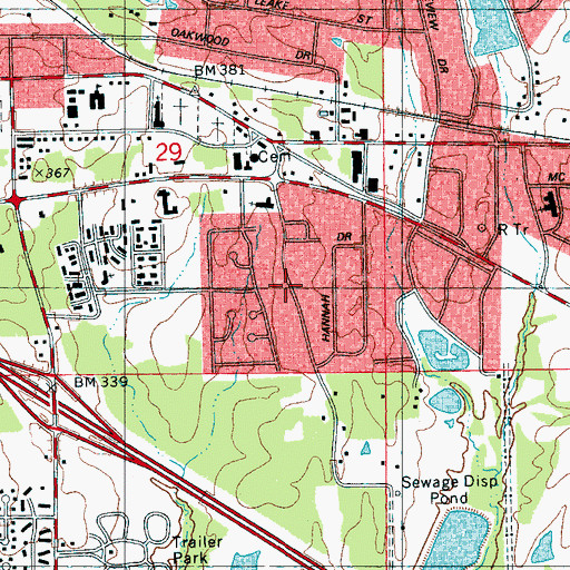 Topographic Map of Green Acres, MS