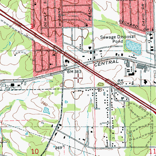 Topographic Map of Greenway Industrial Park, MS