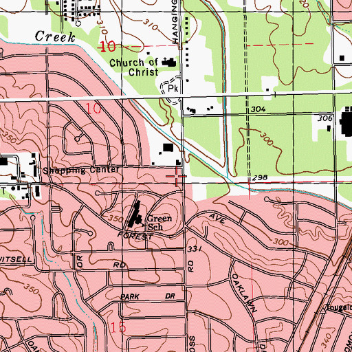 Topographic Map of Hanging Moss Plaza Shopping Center, MS