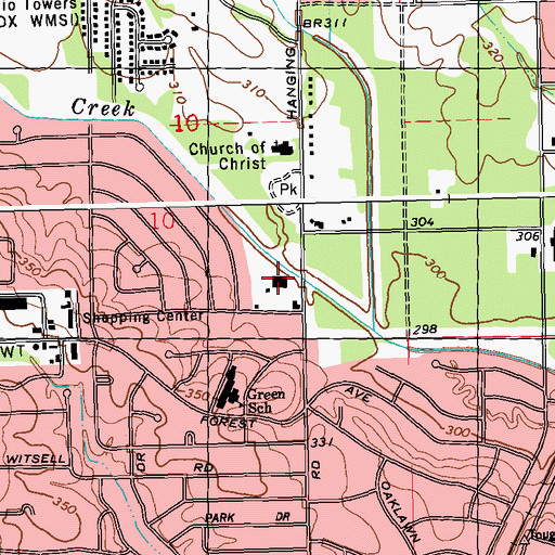 Topographic Map of Hanging Moss Village Shopping Center, MS