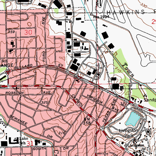 Topographic Map of Highland Baptist Church, MS