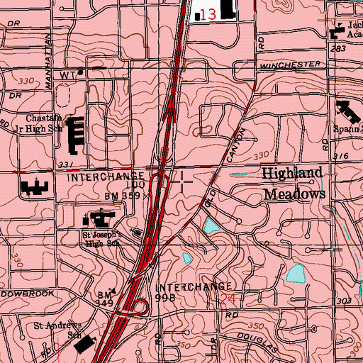 Topographic Map of Highland Village Shopping Center, MS