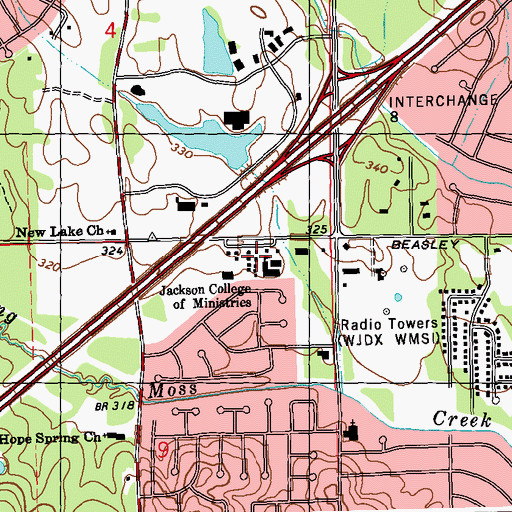 Topographic Map of Jackson College of Ministries, MS