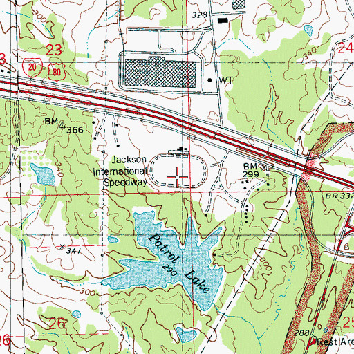 Topographic Map of Jackson International Speedway, MS