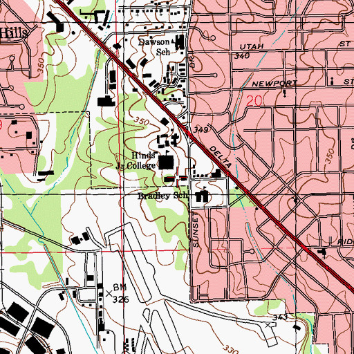 Topographic Map of Jordan Grove Baptist Church, MS