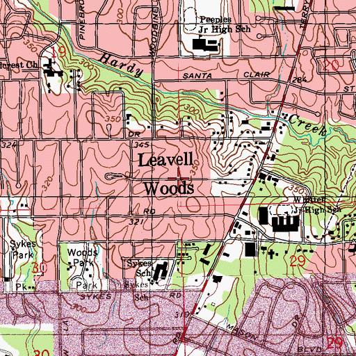 Topographic Map of Leavell woods, MS