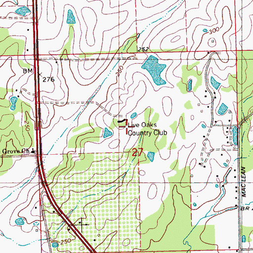Topographic Map of Live Oaks Country Club, MS