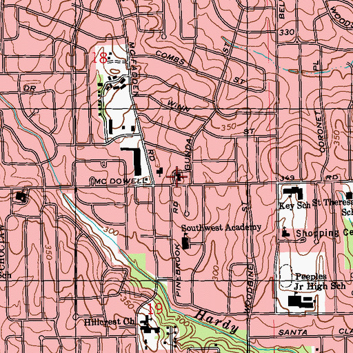 Topographic Map of McDowell Road Baptist Church, MS