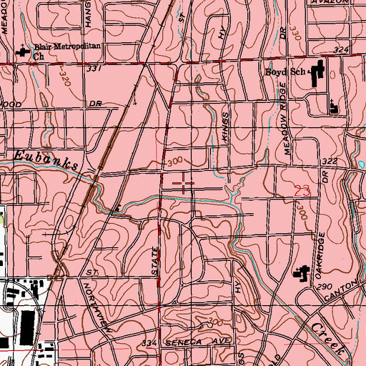 Topographic Map of Meadowbrook Shopping Center, MS