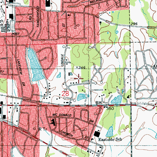 Topographic Map of Meadow Oaks, MS